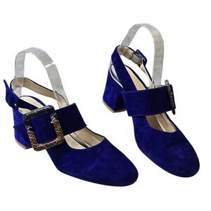 Girotti‎  Royal Blue Suede Block Heel Mary Jane Shoes Size 40 Buckle